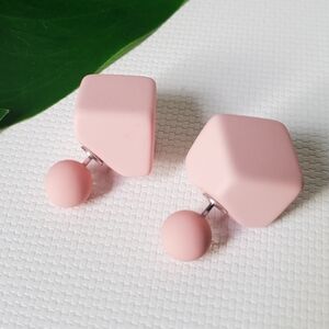 Double Sided Rubber Soft Square Earrings 2 in One